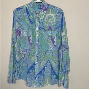 Ralph Lauren, Paisley, Lt. Blue&White, Button Top